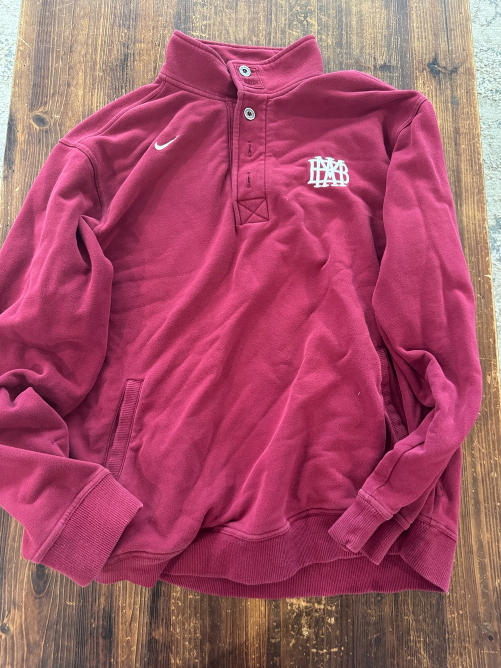 Nike Men's Maroon Quarter-Snap Crewneck Sweatshirt with White Logo
